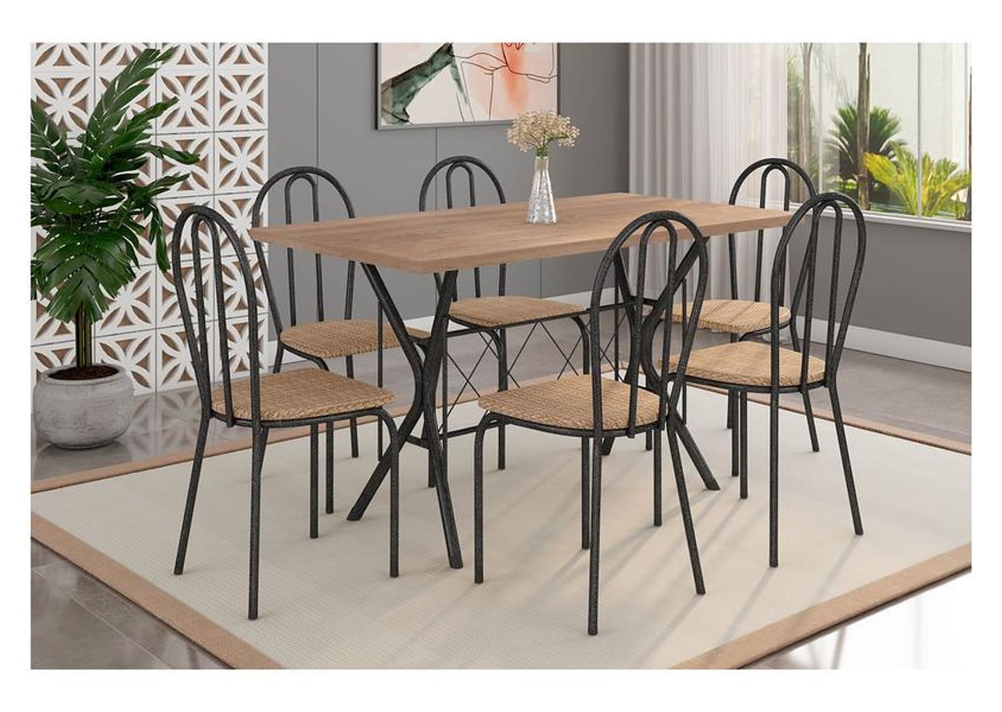 Mesa de Jantar 6 Cadeiras Retangular Preta - Artefamol America Bruna