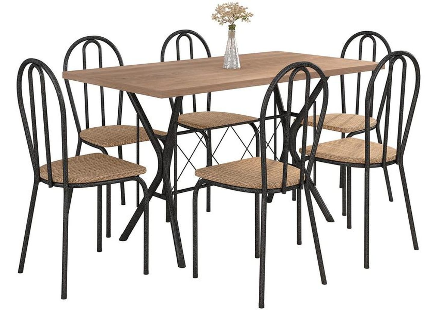 Mesa de Jantar 6 Cadeiras Retangular Preta - Artefamol America Bruna