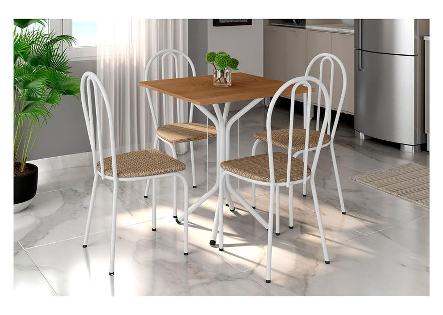 Mesa de Jantar 4 Cadeiras Quadrada Branca Artefamol America Thais