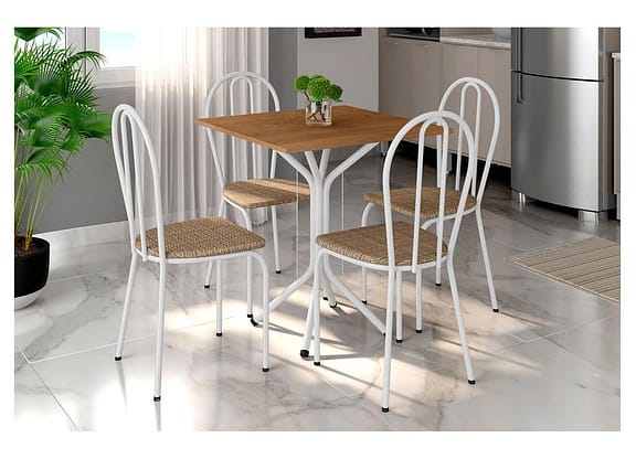 Mesa de Jantar 4 Cadeiras Quadrada Branca Artefamol America Thais