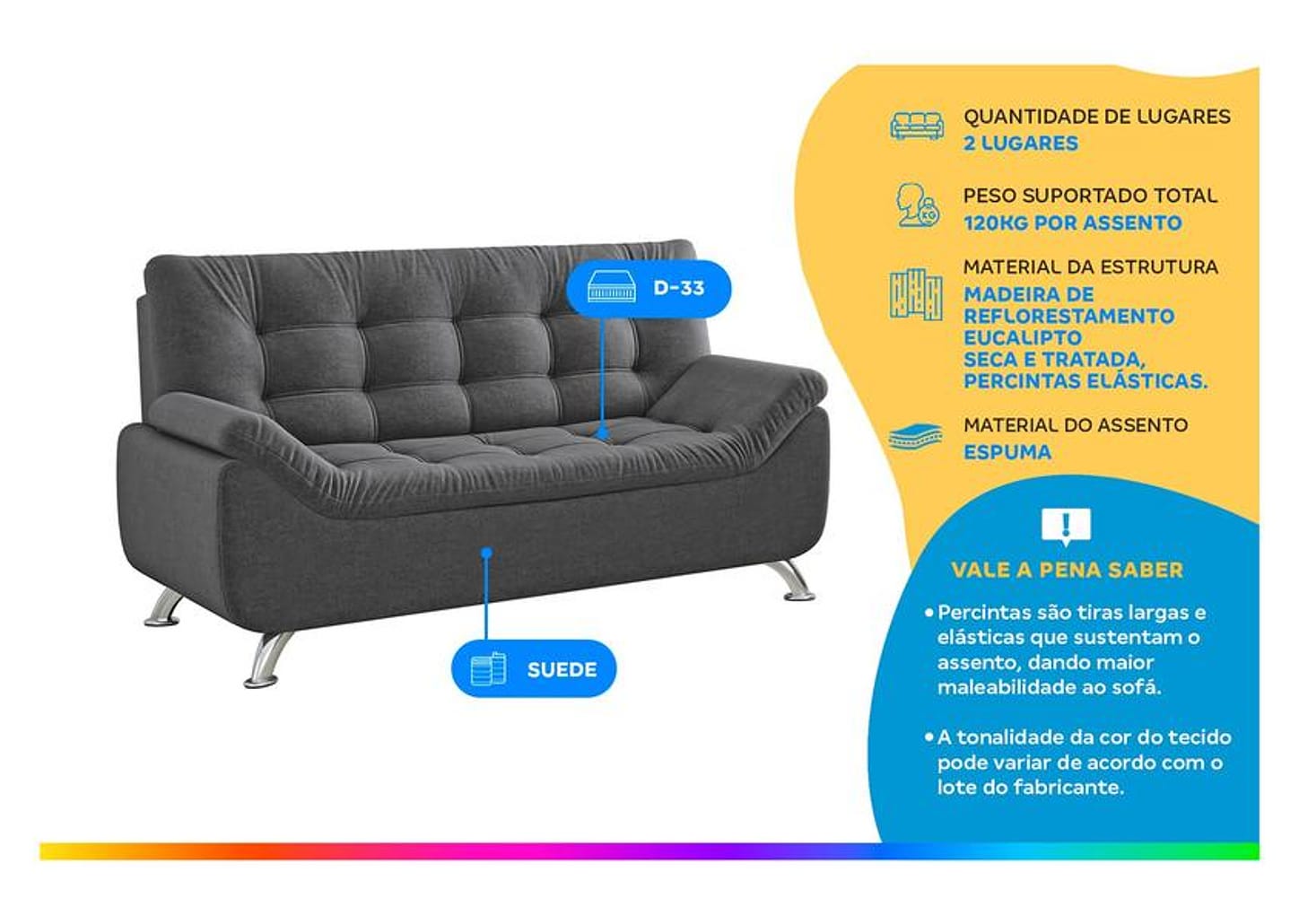 Sofá 2 Lugares Suede Linoforte Durban