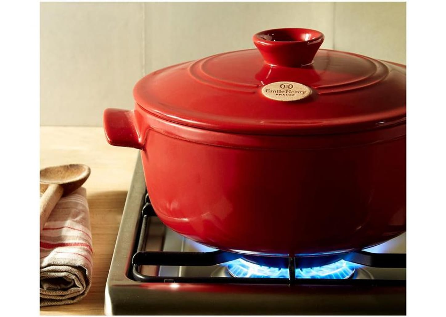 Caçarola Emile Henry de Cerâmica com Tampa 28,5cm 5L Vermelha