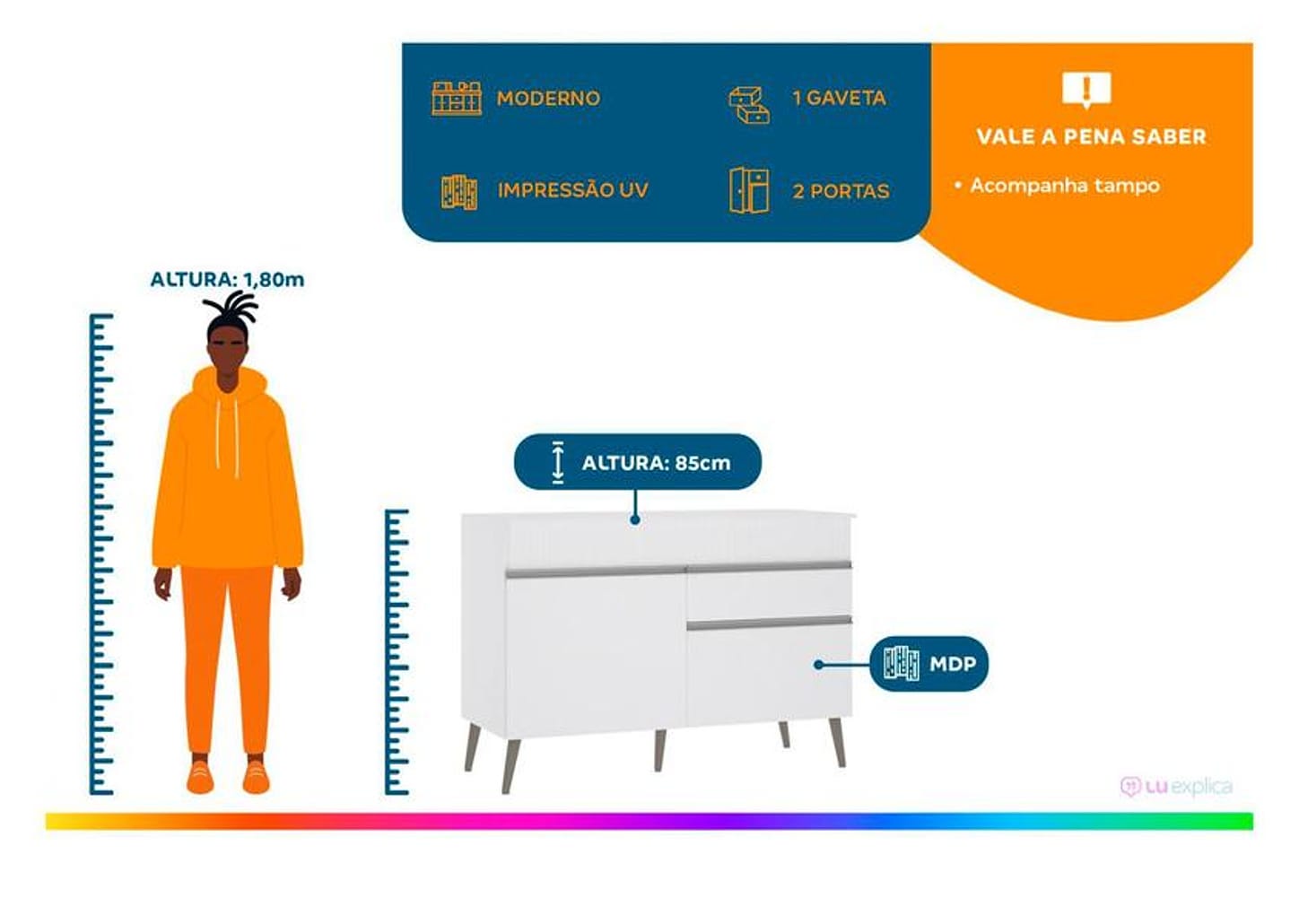 Balcão de Cozinha com Tampo para Pia Luciane 2 Portas 1 Gaveta Veneza