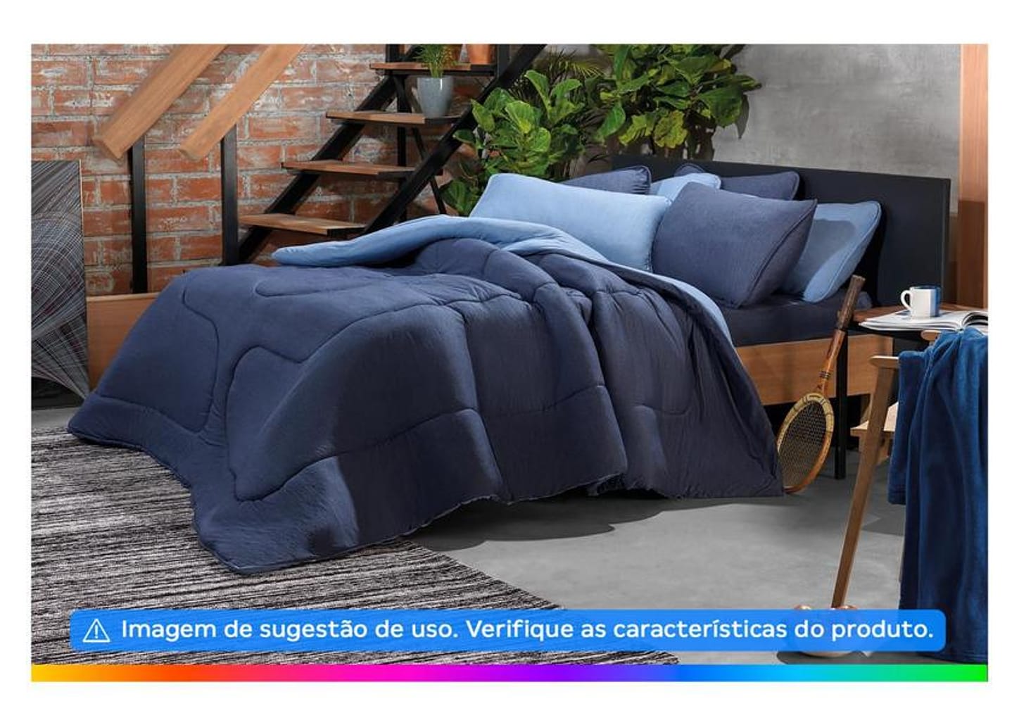 Jogo de Cama Casal Atlântica Mescla Urban Azul Escuro 3 Peças