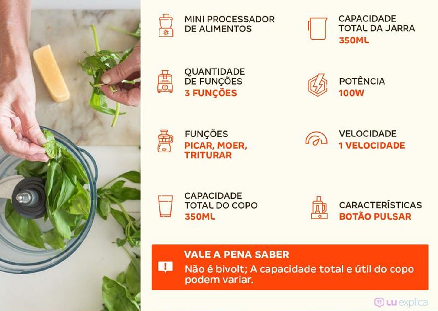 Mini Processador de Alimentos Amvox 100W Preto - APR1001 3 Funções