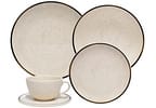 Aparelho de Jantar e Chá 20 Peças Oxford de Cerâmica Bege e Marrom Redondo Unni Brisa