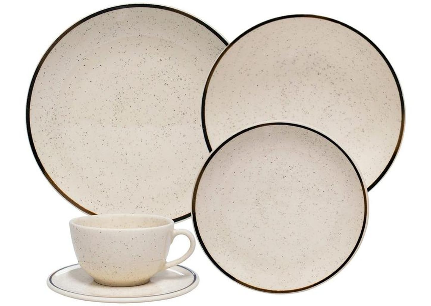 Aparelho de Jantar e Chá 20 Peças Oxford de Cerâmica Bege e Marrom Redondo Unni Brisa