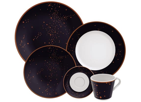 Aparelho de Jantar Sobremesa e Chá 20 Peças Tramontina de Porcelana Preto Redondo Valentina