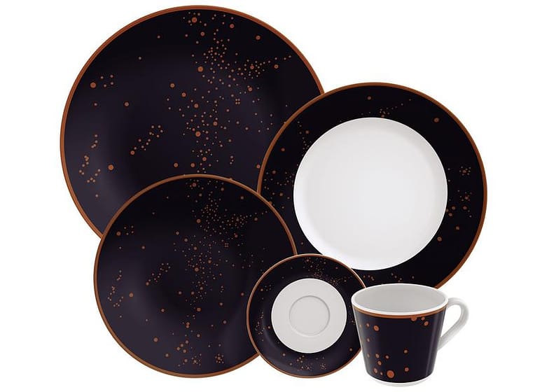 Aparelho de Jantar Sobremesa e Chá 20 Peças Tramontina de Porcelana Preto Redondo Valentina