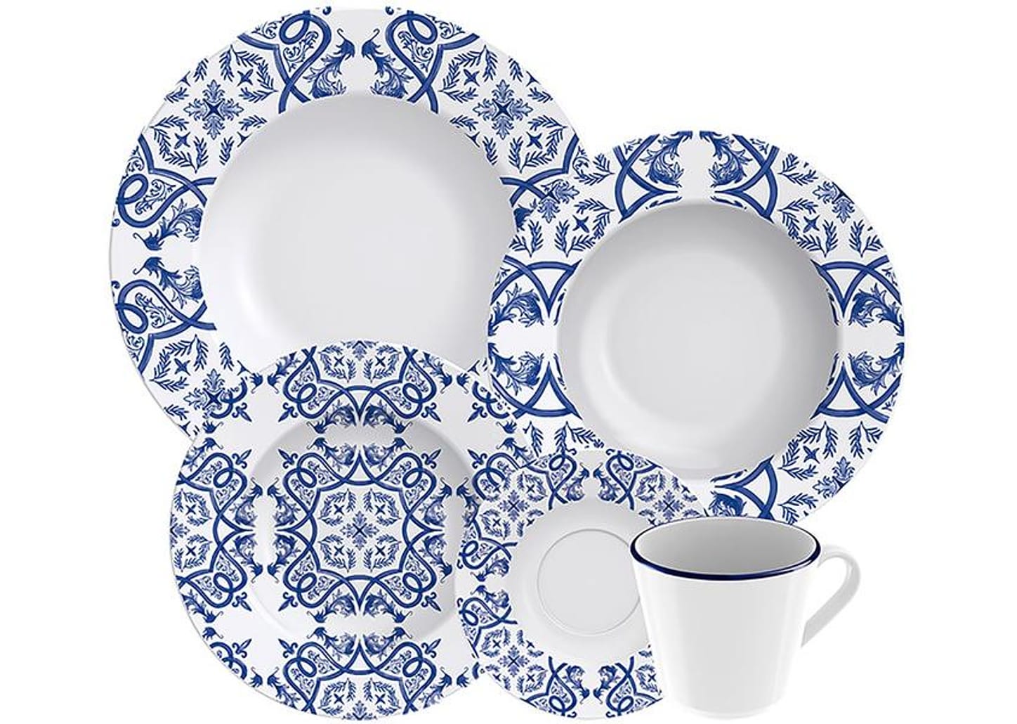 Aparelho de Jantar Sobremesa e Chá 20 Peças Tramontina de Porcelana Azul Redondo Algarve