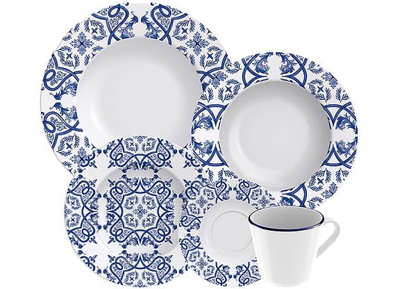 Aparelho de Jantar Sobremesa e Chá 20 Peças Tramontina de Porcelana Azul Redondo Algarve