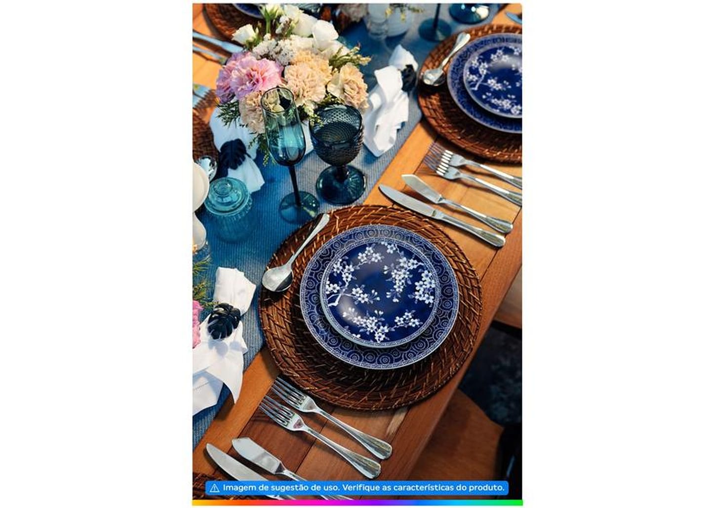 Aparelho de Jantar Sobremesa e Chá 20 Peças Tramontina de Porcelana Azul Redondo Umeko