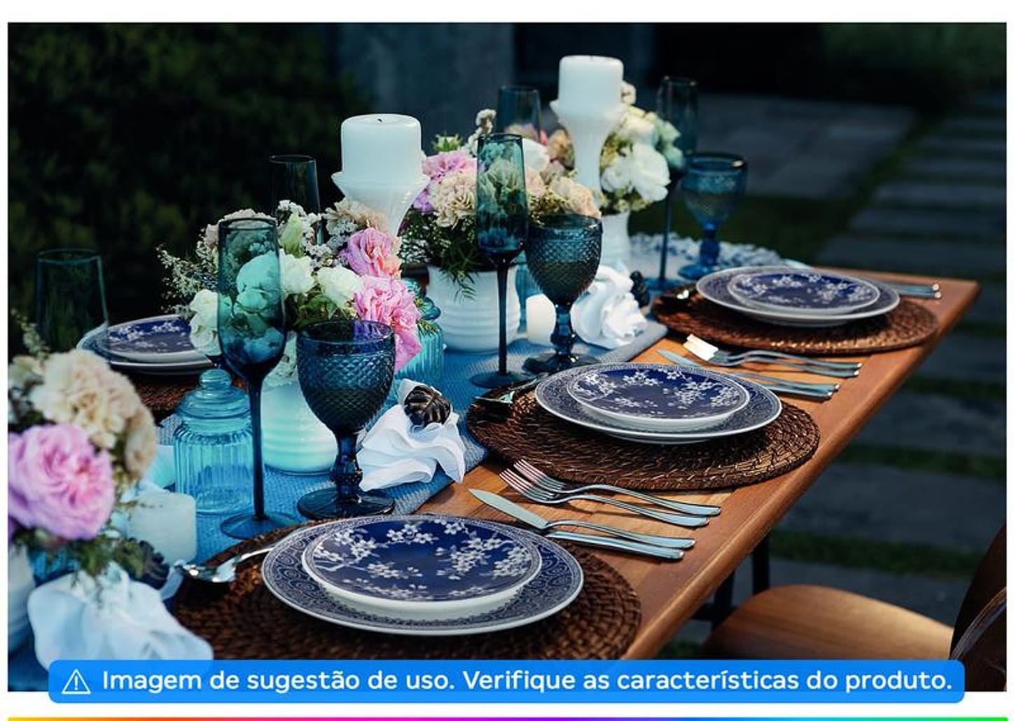 Aparelho de Jantar Sobremesa e Chá 20 Peças Tramontina de Porcelana Azul Redondo Umeko