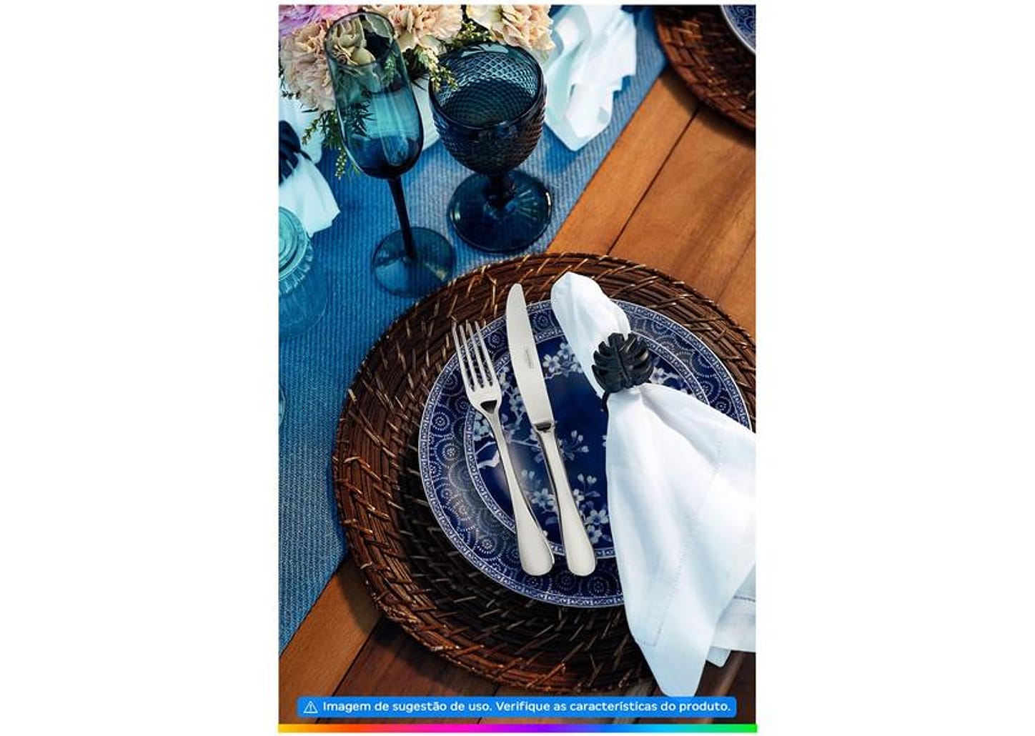 Aparelho de Jantar Sobremesa e Chá 20 Peças Tramontina de Porcelana Azul Redondo Umeko