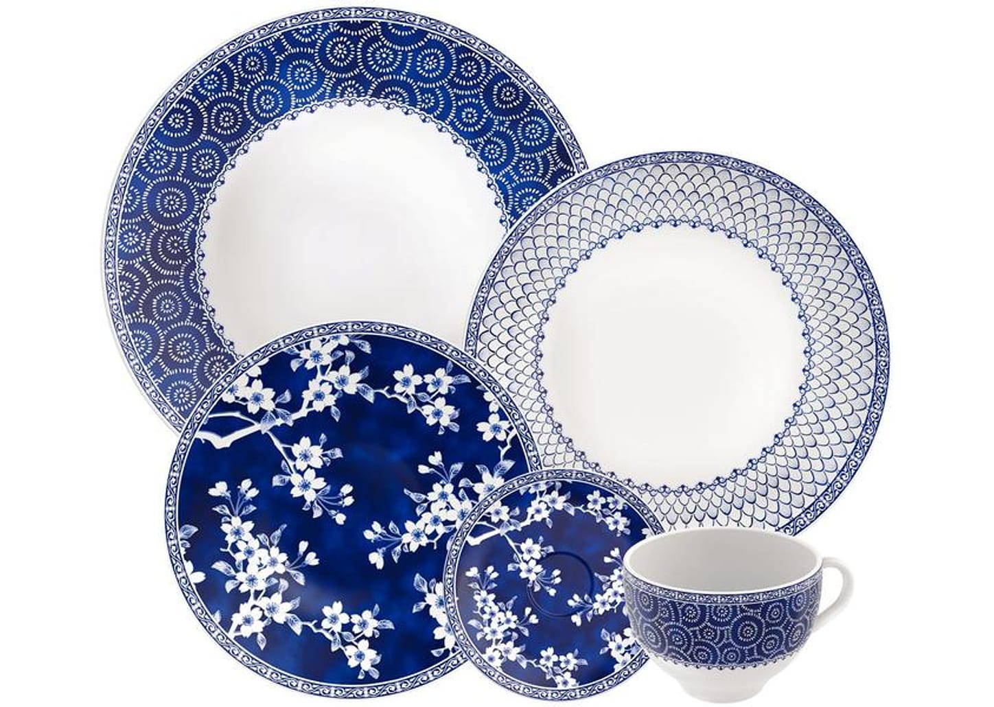 Aparelho de Jantar Sobremesa e Chá 20 Peças Tramontina de Porcelana Azul Redondo Umeko
