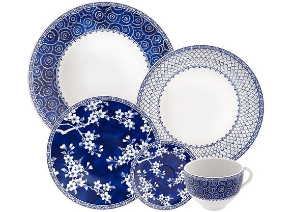 Aparelho de Jantar Sobremesa e Chá 20 Peças Tramontina de Porcelana Azul Redondo Umeko