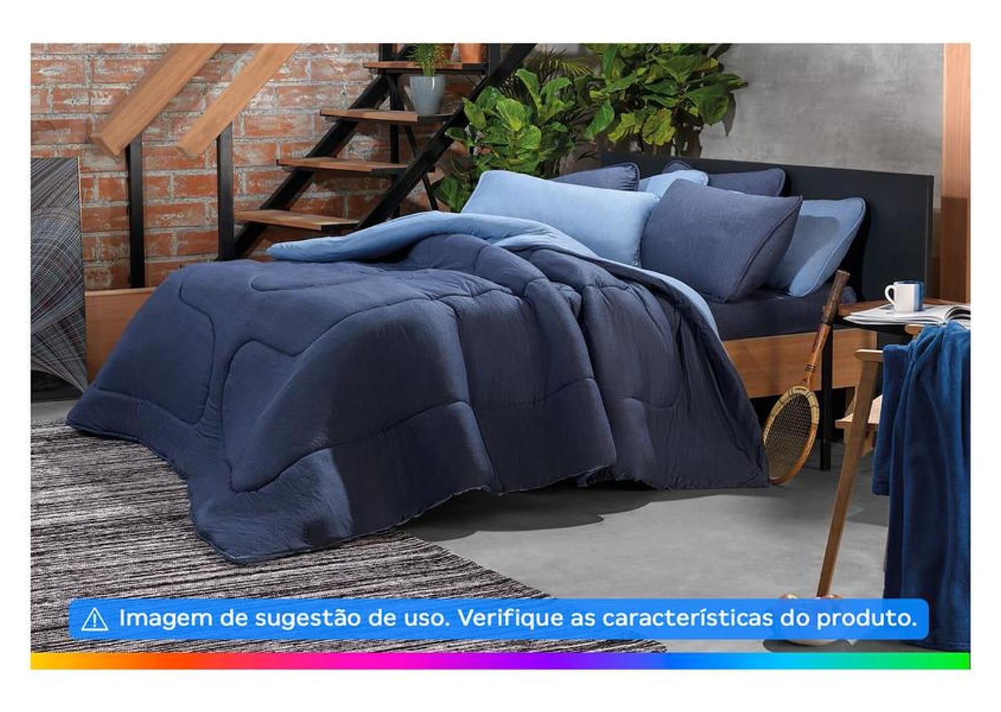 Jogo de Cama Solteiro Atlântica Mescla Urban Azul Escuro 2 Peças