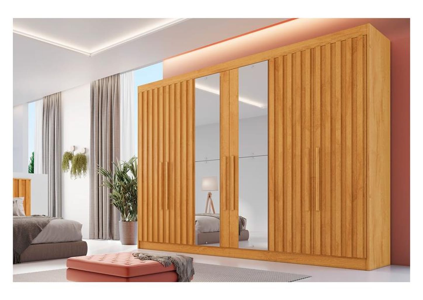 Guarda-roupa Casal com Espelho 6 Portas 6 Gavetas Móveis Europa Ripado Potente