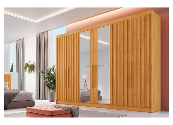 Guarda-roupa Casal com Espelho 6 Portas 6 Gavetas Móveis Europa Ripado Potente