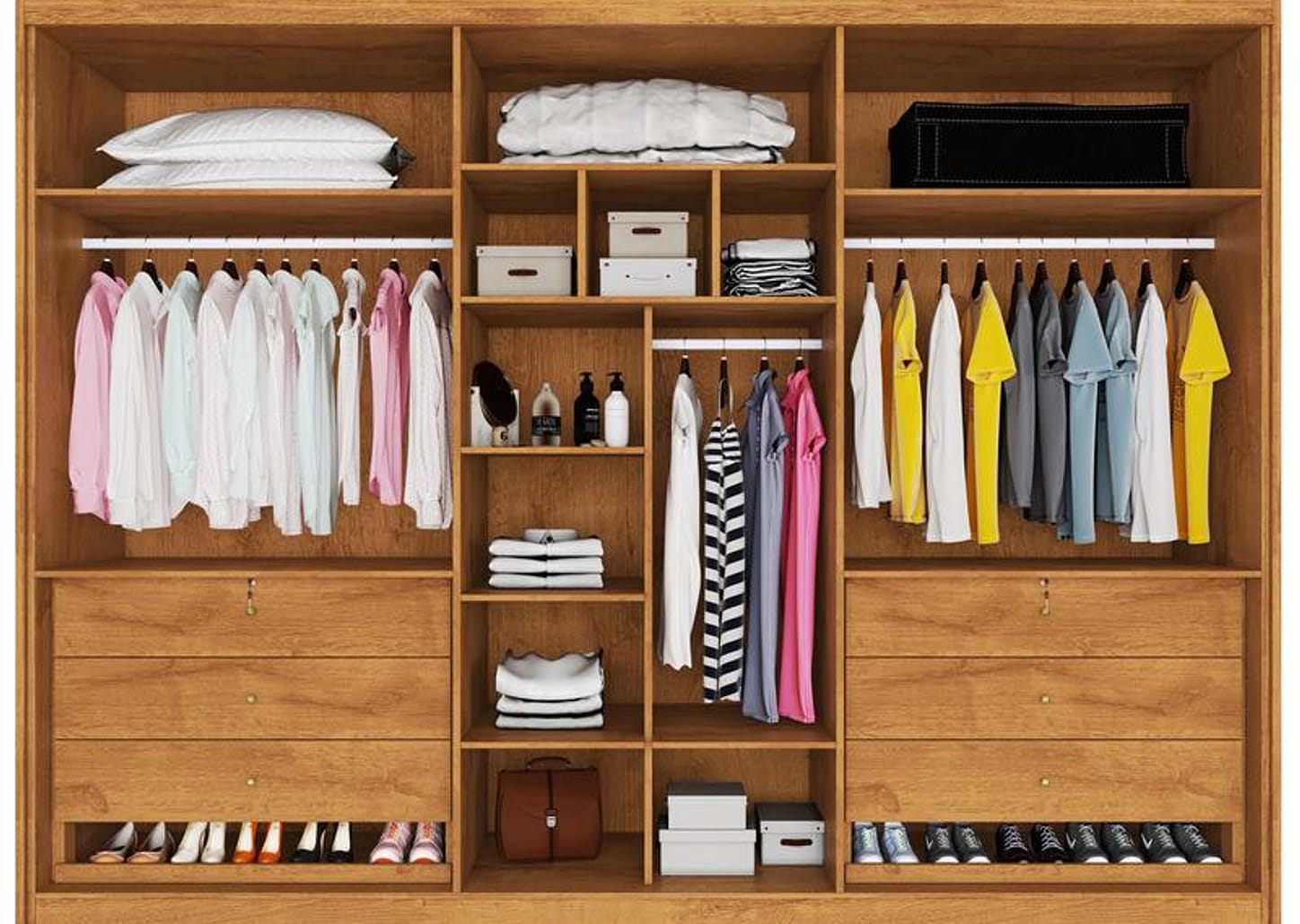 Guarda-roupa Casal com Espelho 6 Portas 6 Gavetas Móveis Europa Ripado Potente