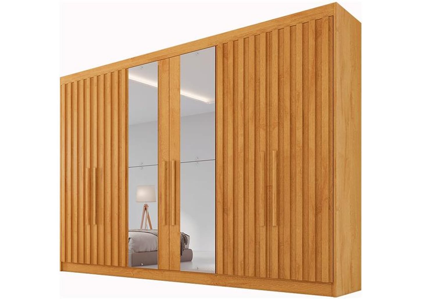 Guarda-roupa Casal com Espelho 6 Portas 6 Gavetas Móveis Europa Ripado Potente