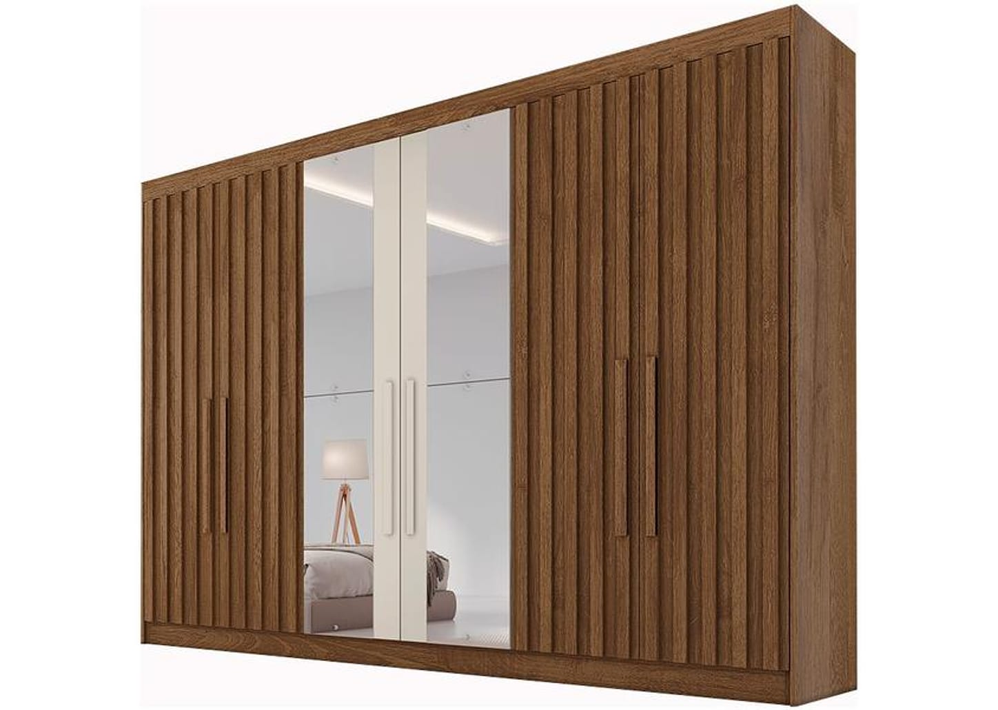 Guarda-roupa Casal com Espelho 6 Portas 6 Gavetas Móveis Europa Ripado Potente