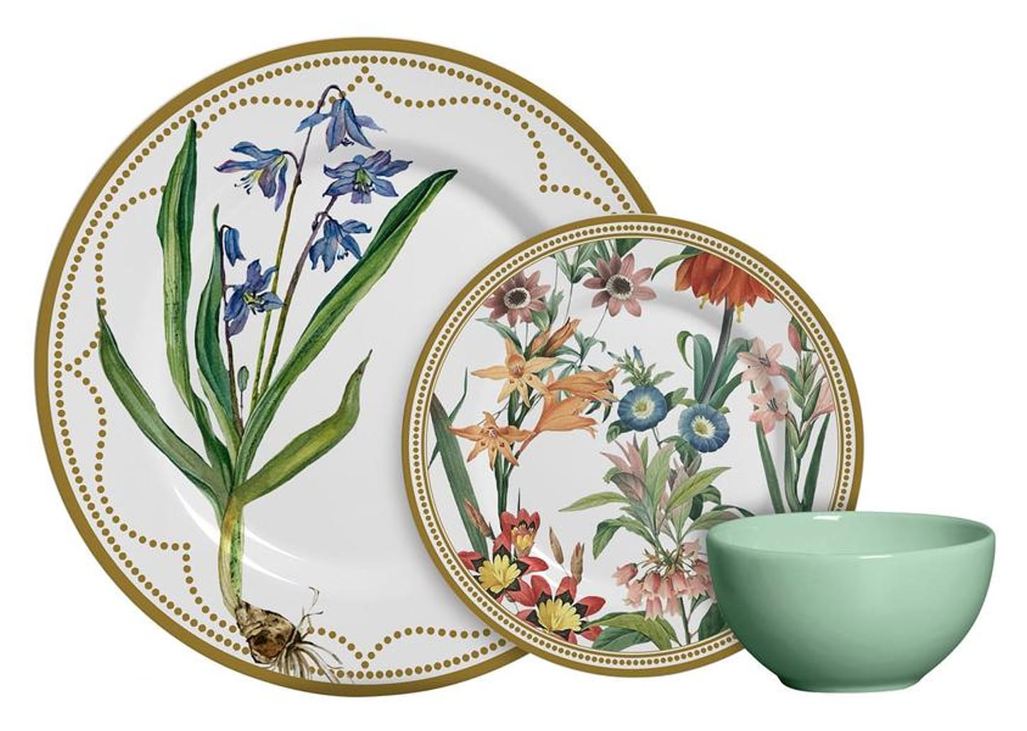 Aparelho de Jantar 12 Peças Alleanza Cerâmica Branco e Verde Água Redondo Bulbo