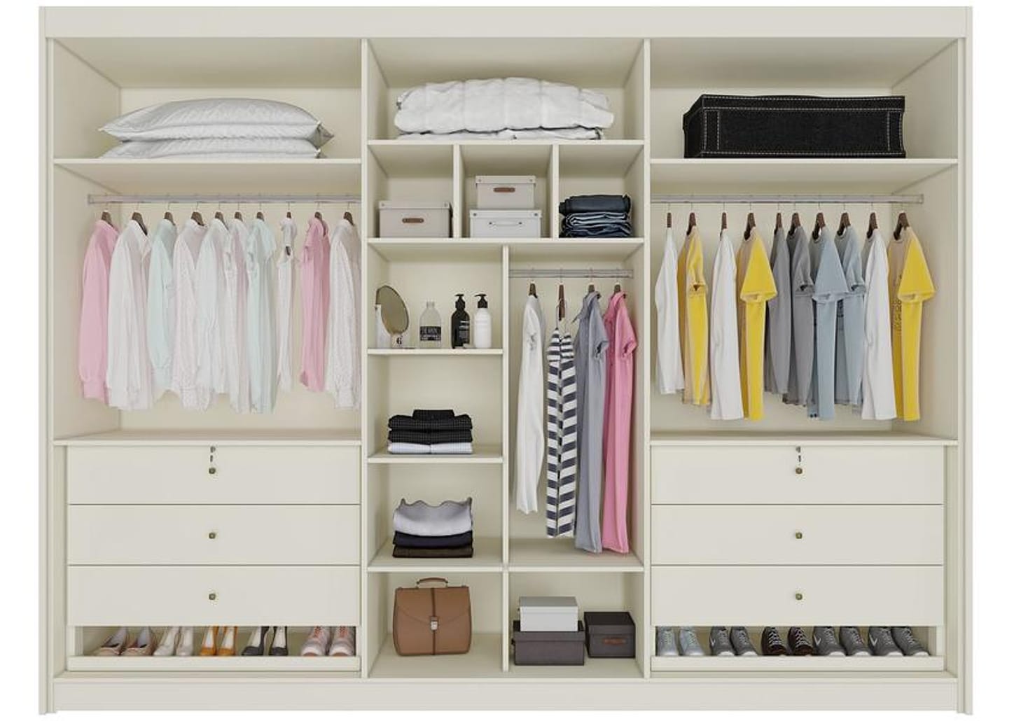 Guarda-roupa Casal 6 Portas 6 Gavetas Móveis Europa Ripado Potente