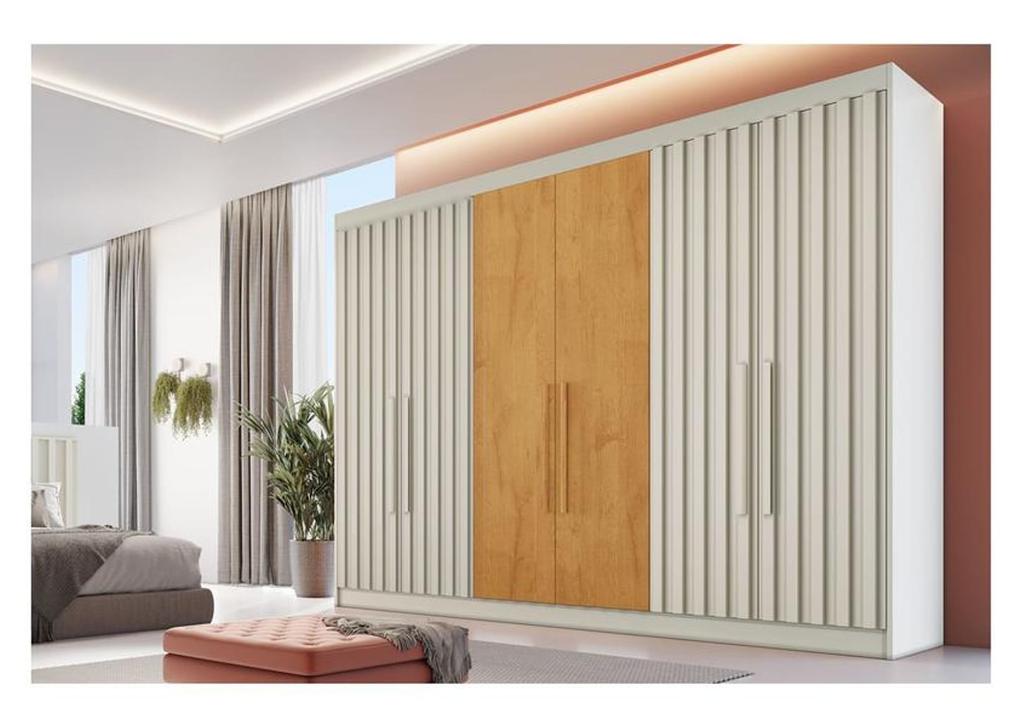 Guarda-roupa Casal 6 Portas 6 Gavetas Móveis Europa Ripado Potente