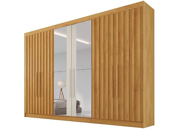 Guarda-roupa Casal com Espelho 6 Portas 6 Gavetas Móveis Europa Ripado Potente