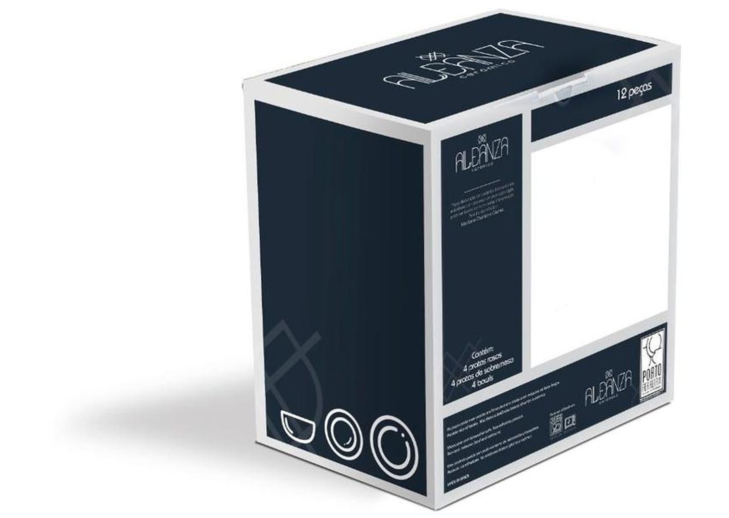 Aparelho de Jantar 12 Peças Alleanza Cerâmica Branco e Preto Redondo Ritz