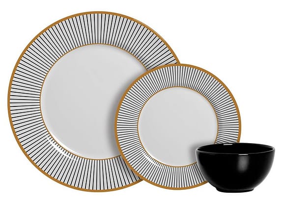 Aparelho de Jantar 12 Peças Alleanza Cerâmica Branco e Preto Redondo Ritz