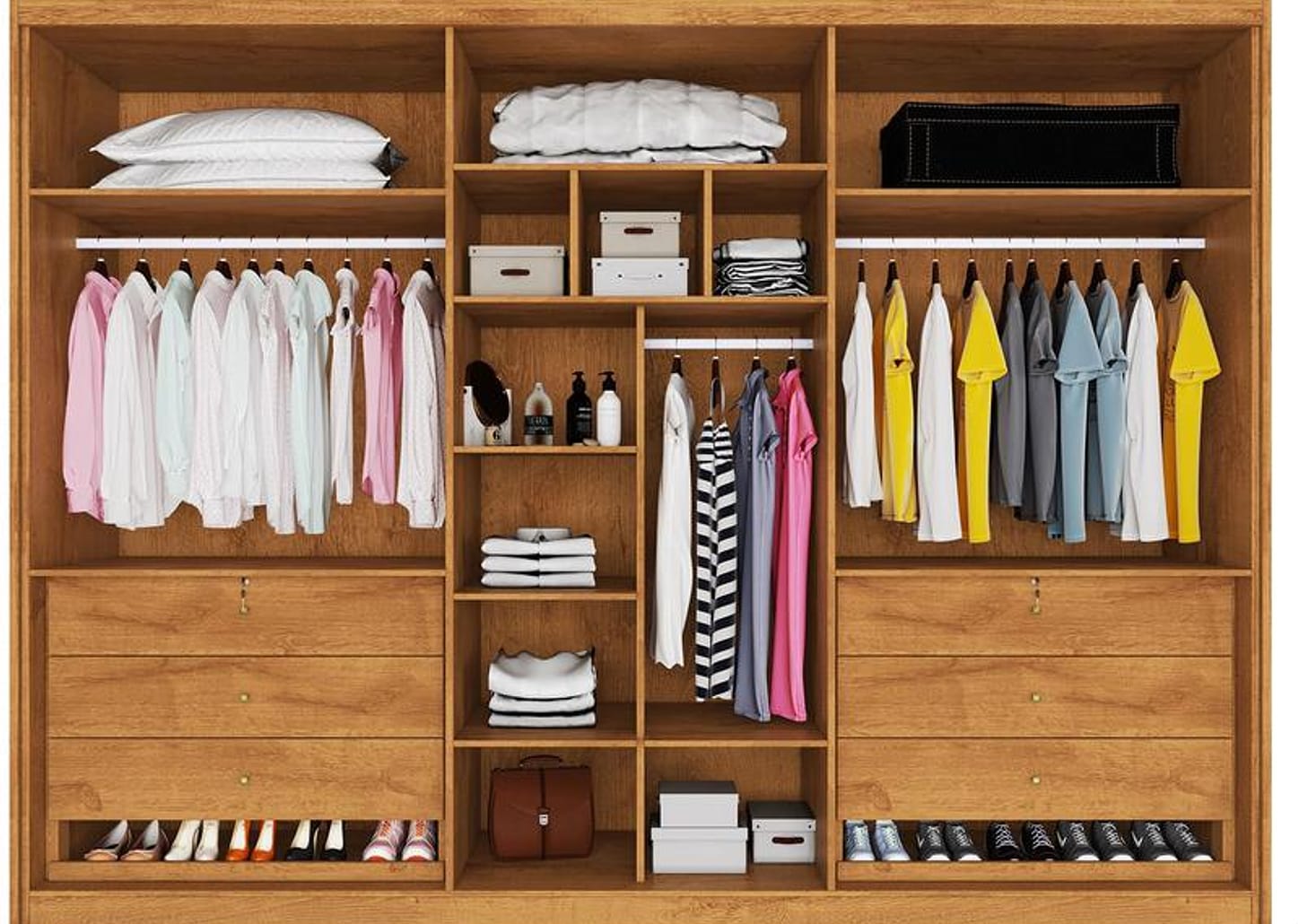 Guarda-roupa Casal 6 Portas 6 Gavetas Móveis Europa Ripado Potente