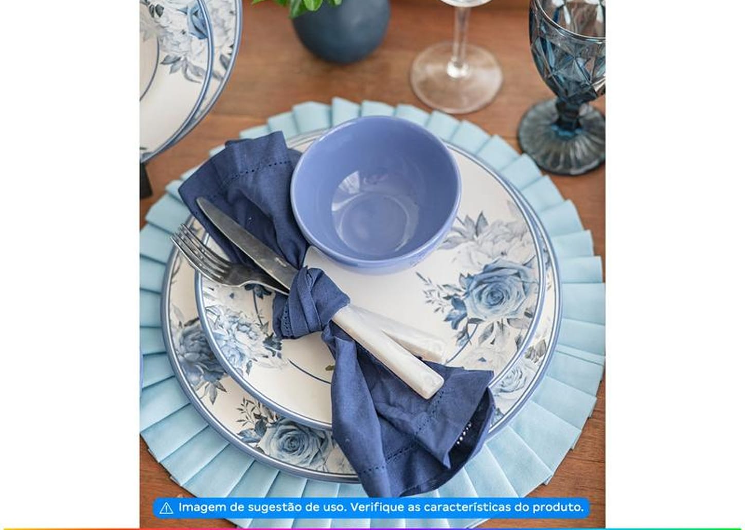 Aparelho de Jantar 12 Peças Alleanza Cerâmica Branco e Azul Redondo Antique