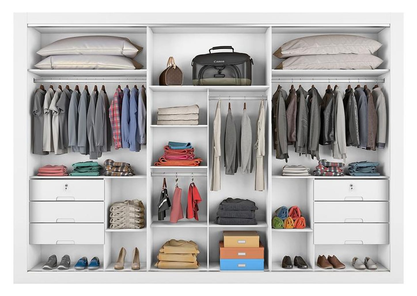 Guarda-roupa Casal com Espelho 3 Portas de Correr 6 Gavetas Móveis Europa Ripado York