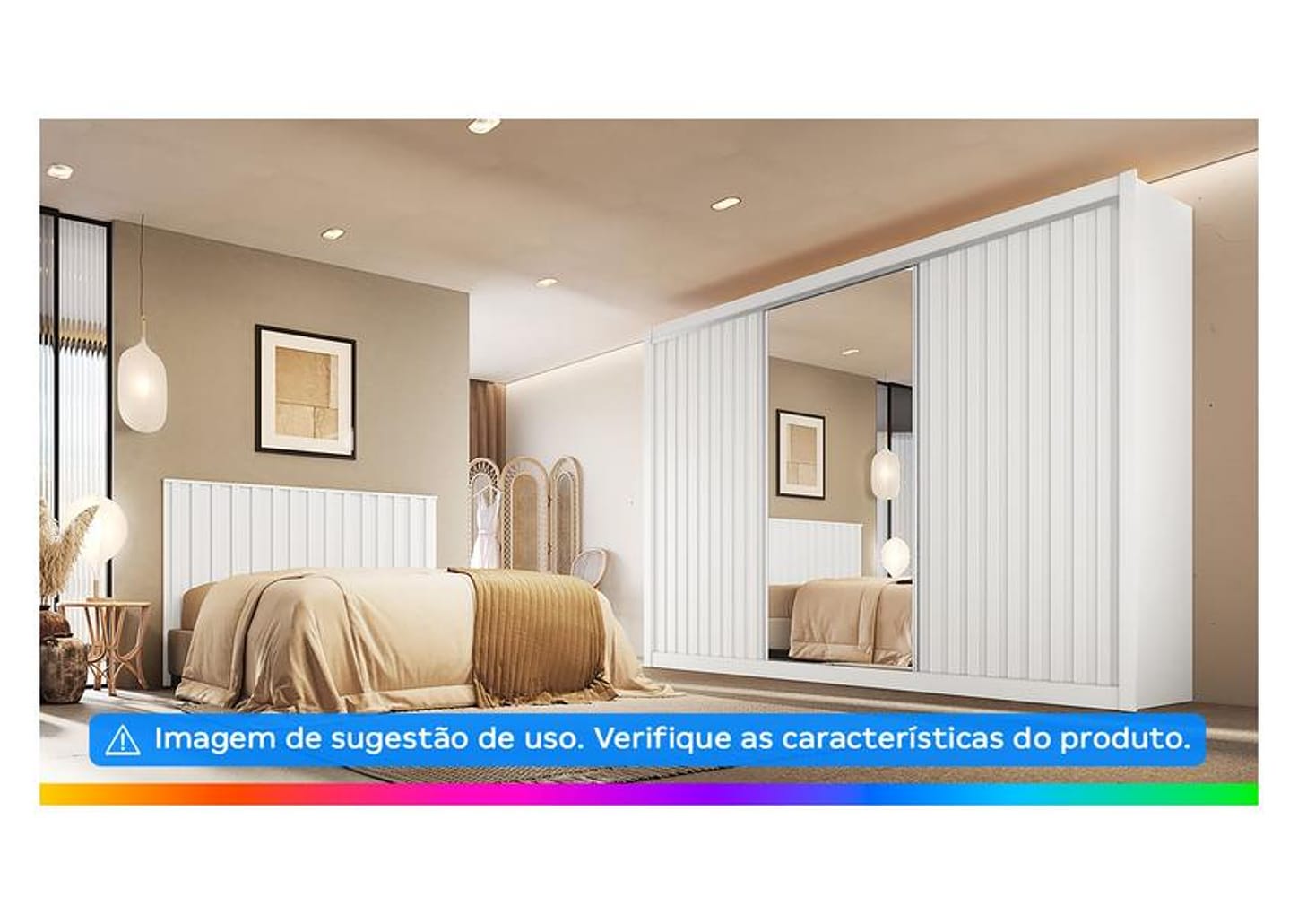 Guarda-roupa Casal com Espelho 3 Portas de Correr 6 Gavetas Móveis Europa Ripado York