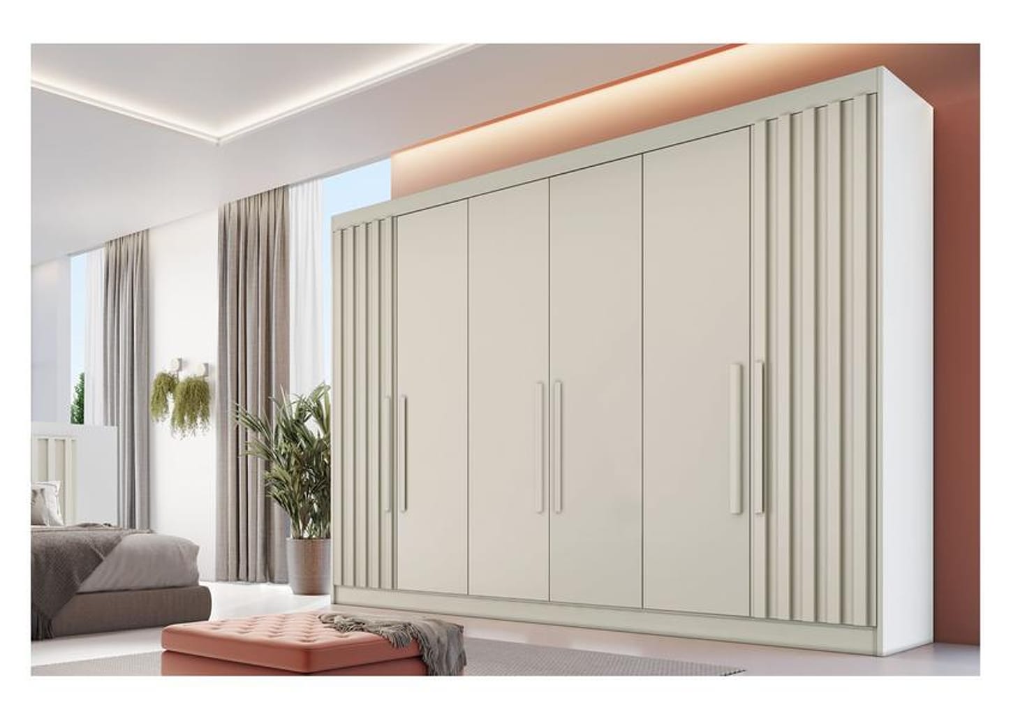 Guarda-roupa Casal 6 Portas 6 Gavetas Móveis Europa Ripado Potente