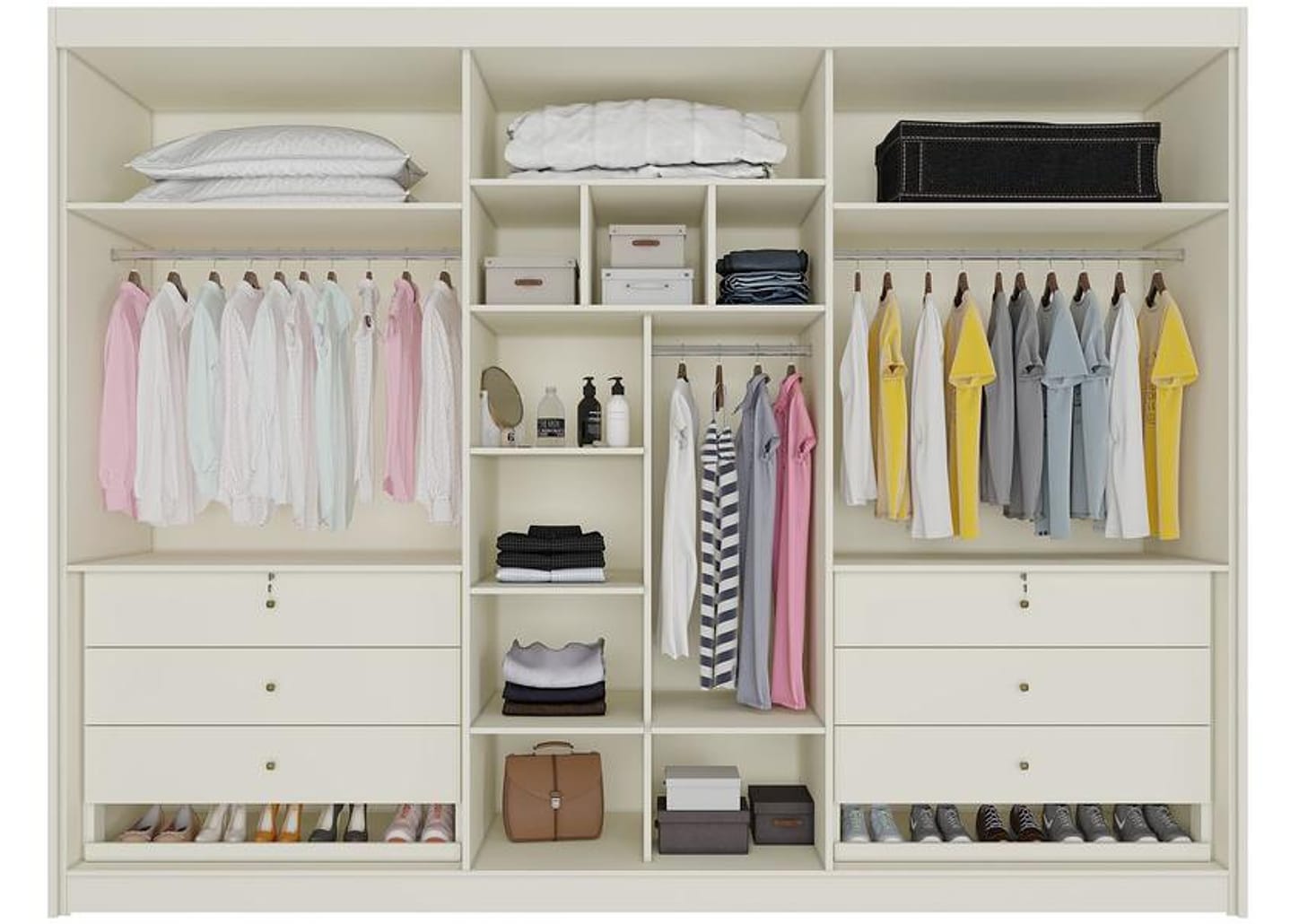 Guarda-roupa Casal 6 Portas 6 Gavetas Móveis Europa Ripado Potente