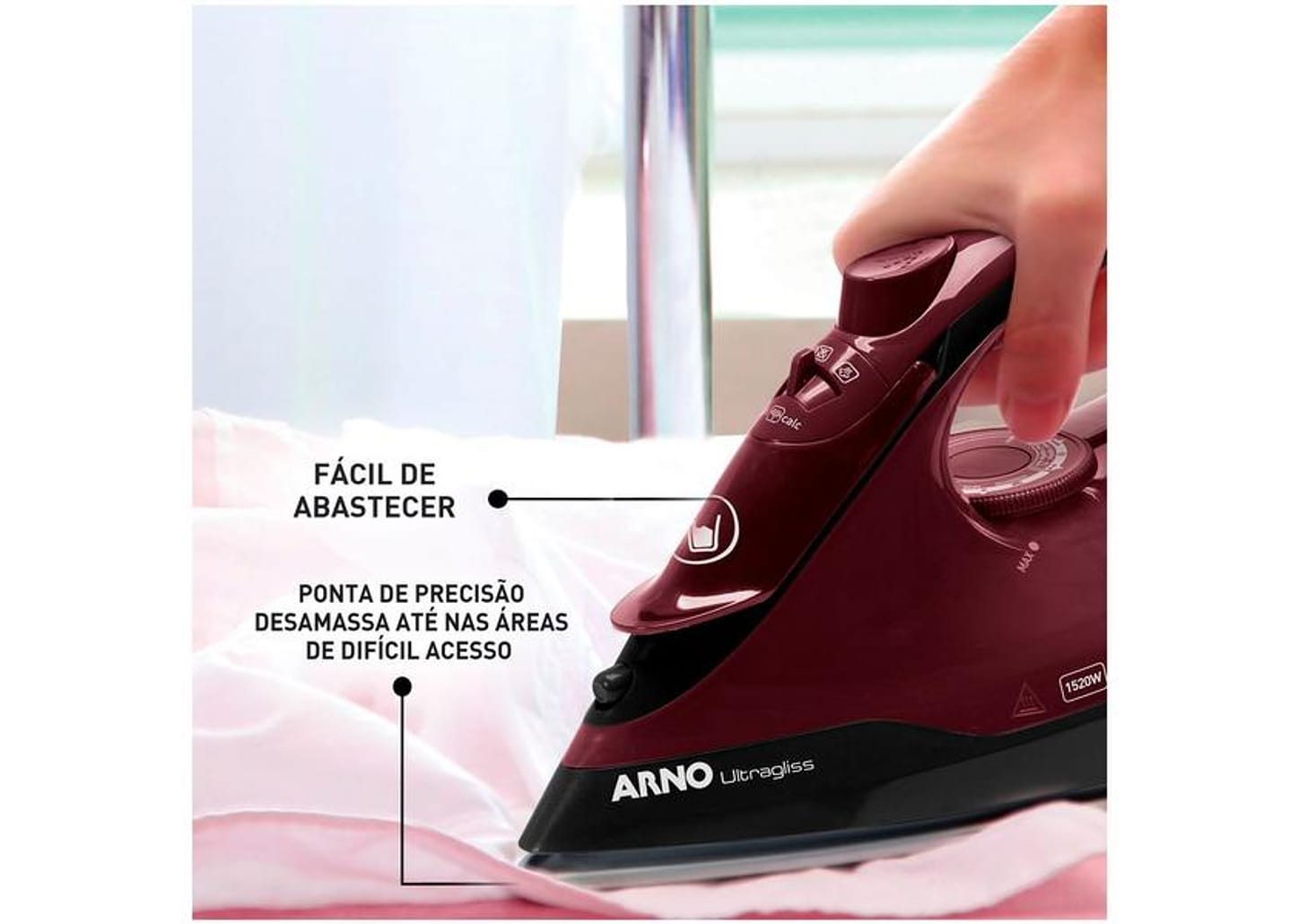 Ferro de Passar Roupa a Vapor Arno Ultragliss FMV - Rosa e Preto