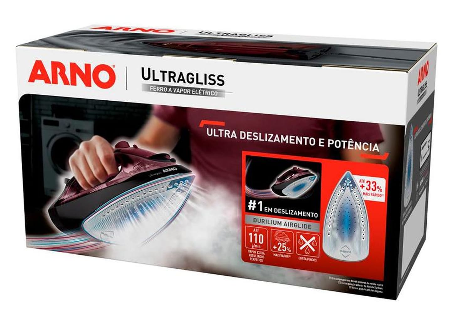 Ferro de Passar Roupa a Vapor Arno Ultragliss FMV - Rosa e Preto