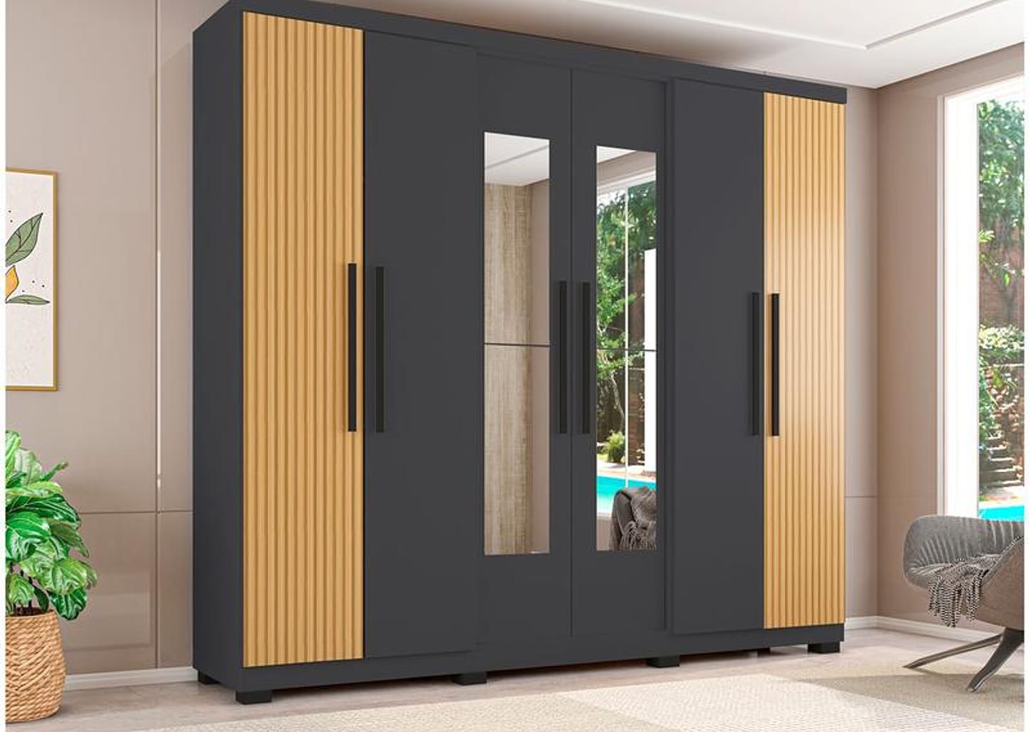 Guarda-roupa Casal com Espelho 6 Portas 4 Gavetas Araplac Braga