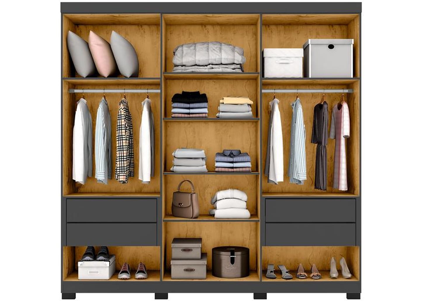 Guarda-roupa Casal com Espelho 6 Portas 4 Gavetas Araplac Braga