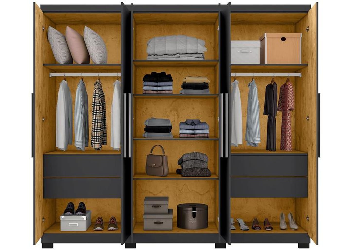 Guarda-roupa Casal com Espelho 6 Portas 4 Gavetas Araplac Braga