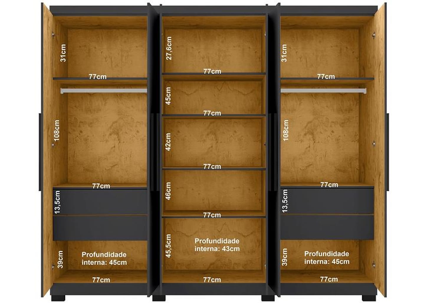 Guarda-roupa Casal com Espelho 6 Portas 4 Gavetas Araplac Braga