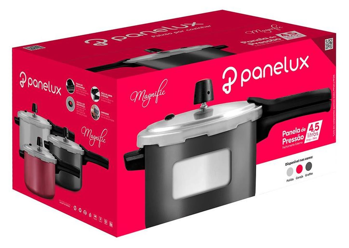 Panela de Pressão Panelux 4,5L Prata Fechamento Externo Magnific