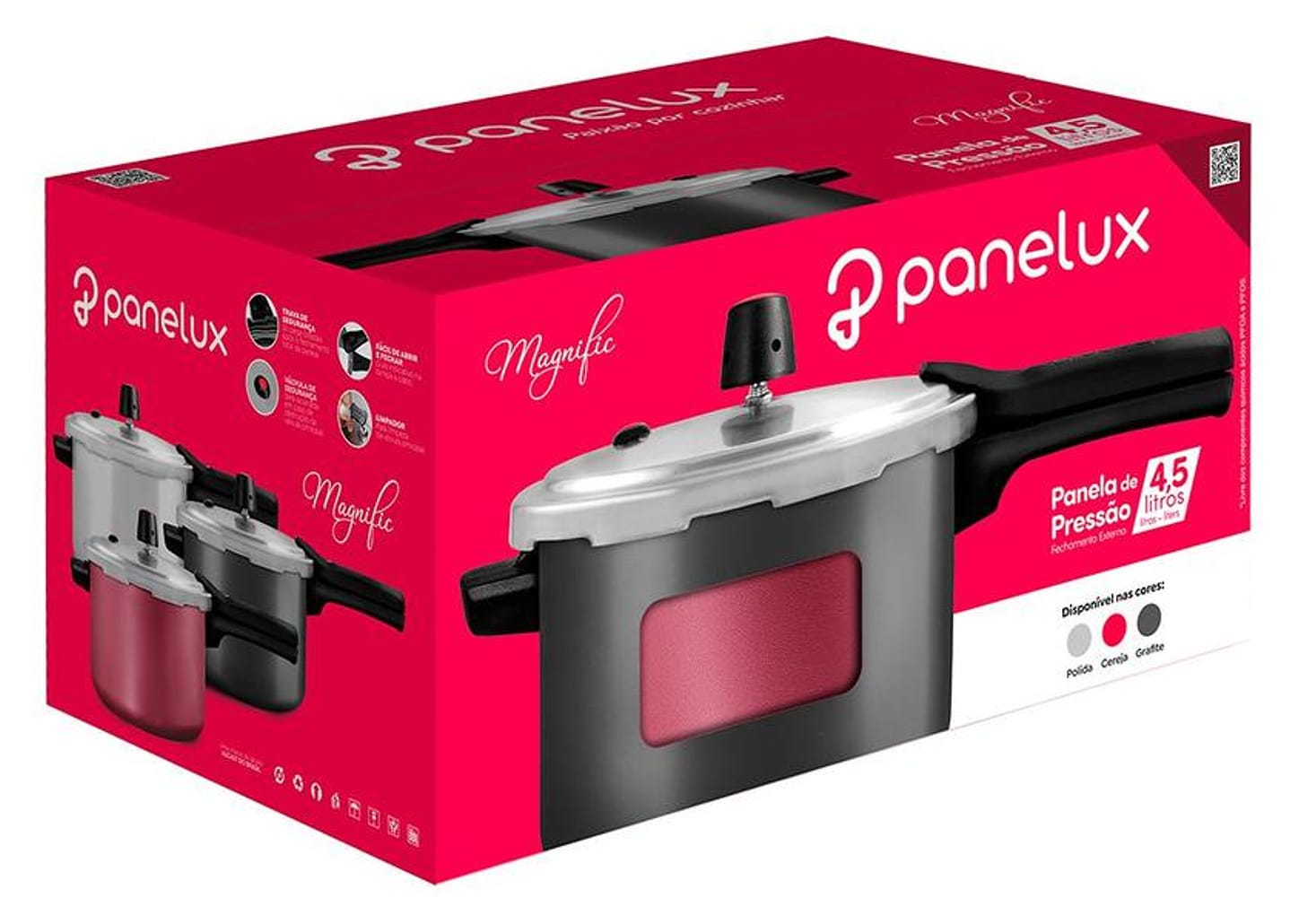 Panela de Pressão Panelux 4,5L Cereja Fechamento Externo Magnific