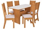 Mesa de Jantar 6 Cadeiras Retangular Freijo e Off White Indekes Cristal