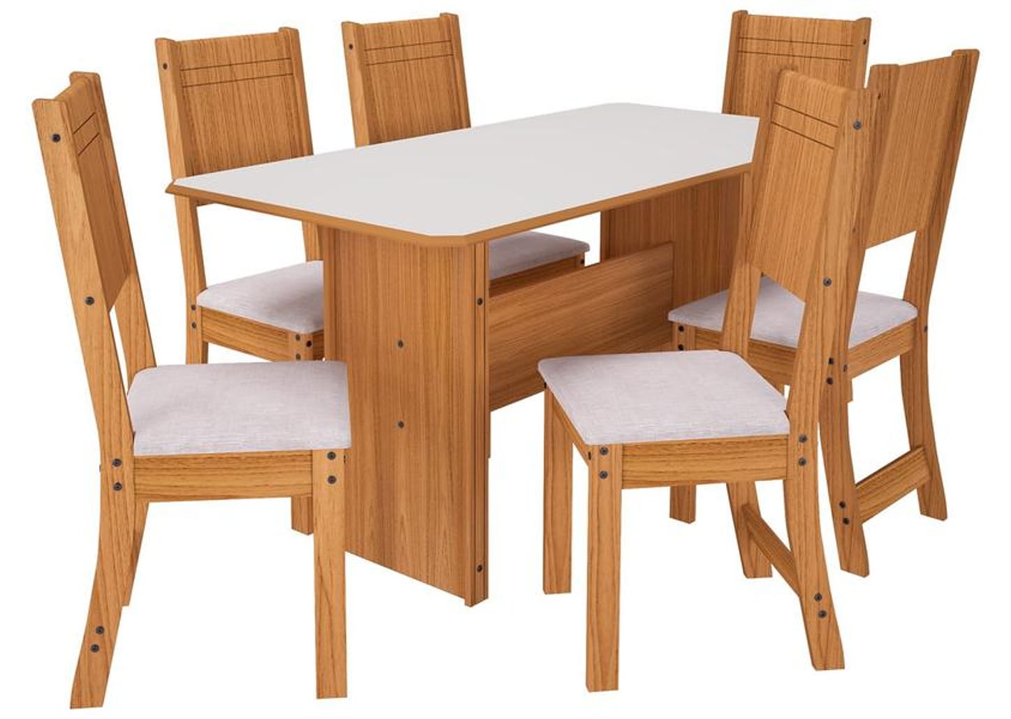 Mesa de Jantar 6 Cadeiras Retangular Freijo e Off White Indekes Cristal