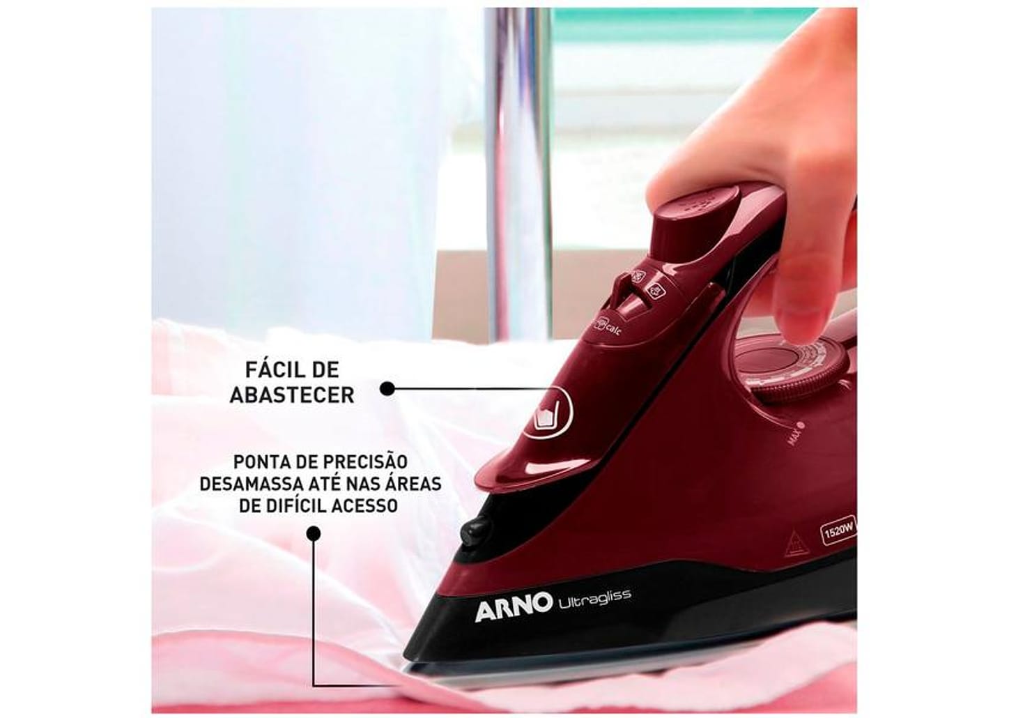 Ferro de Passar Roupa a Vapor Arno Ultragliss FMV - Rosa e Preto