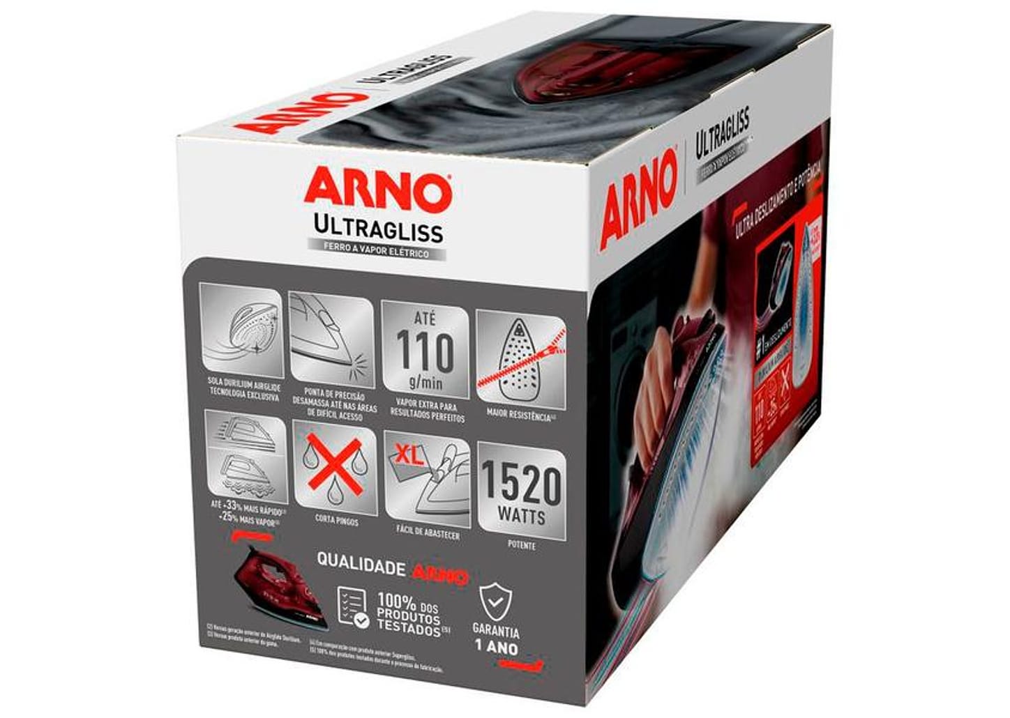 Ferro de Passar Roupa a Vapor Arno Ultragliss FMV - Rosa e Preto